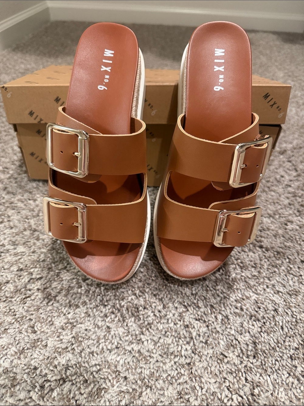 Brand New! Mix No. 6 Brown Platform Slide Sandals with Buckle Straps